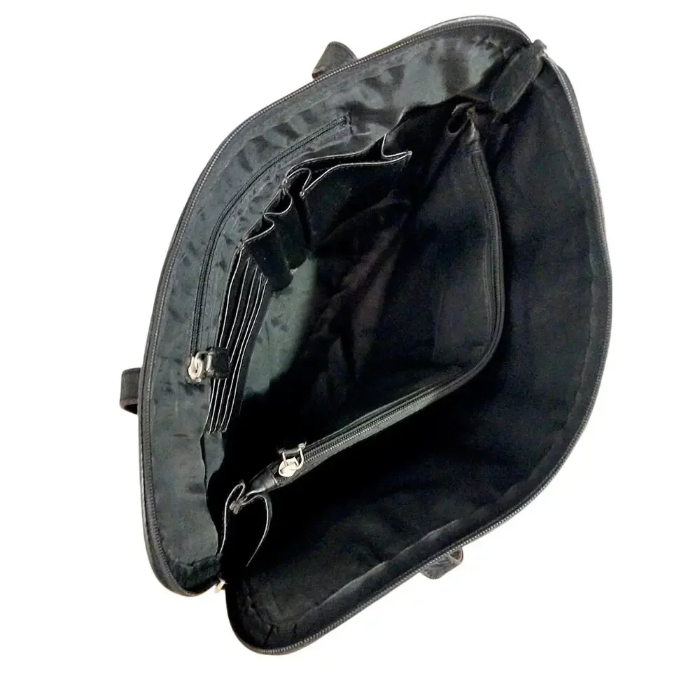 LATICO! RICH BLACK GENUINE LEATHER ZIP OPEN SHOULDER LAPTOP CASE, BRIEFCASE!